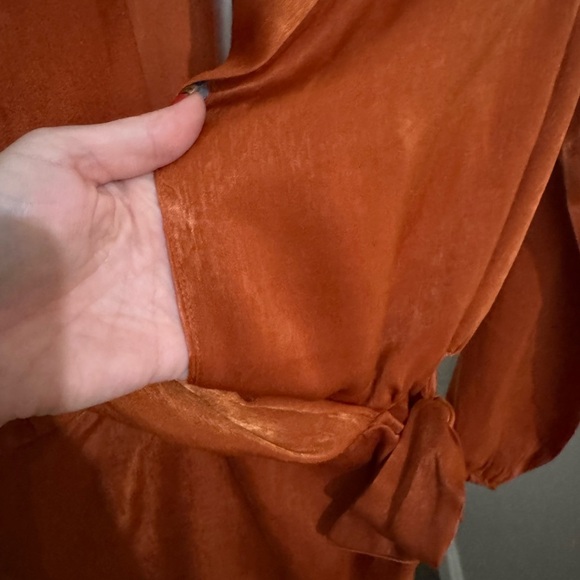 Orange Long Sleeve Sheath Dress with Plunge Neckline - Picture 6 of 11